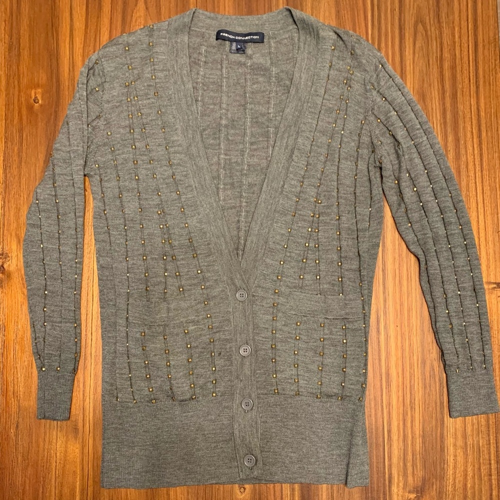 French Connection Long Sleeved Cardigan w/Studs